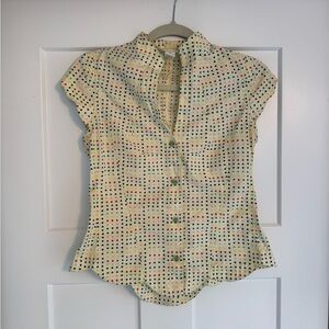 Odille Multicolored Cap Sleeve Blouse with Mandarin Collar